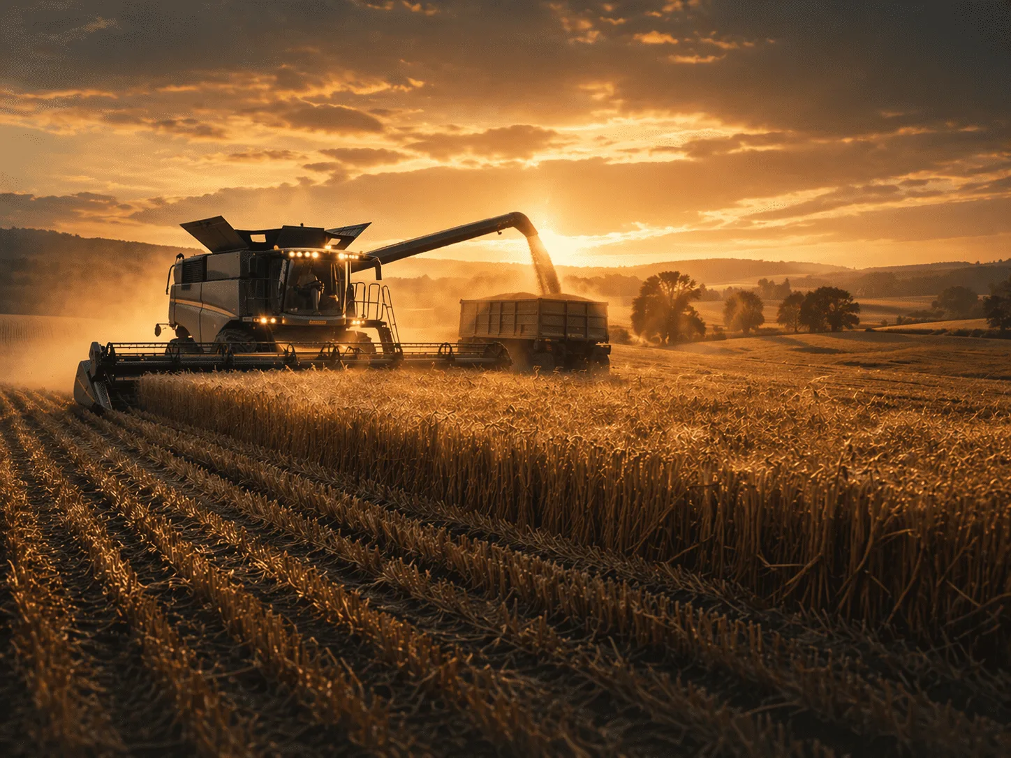 Mähdrescher bei der Getreideernte – Landwirte vermarkten Stroh und Rohstoffe über einstreu.pro
